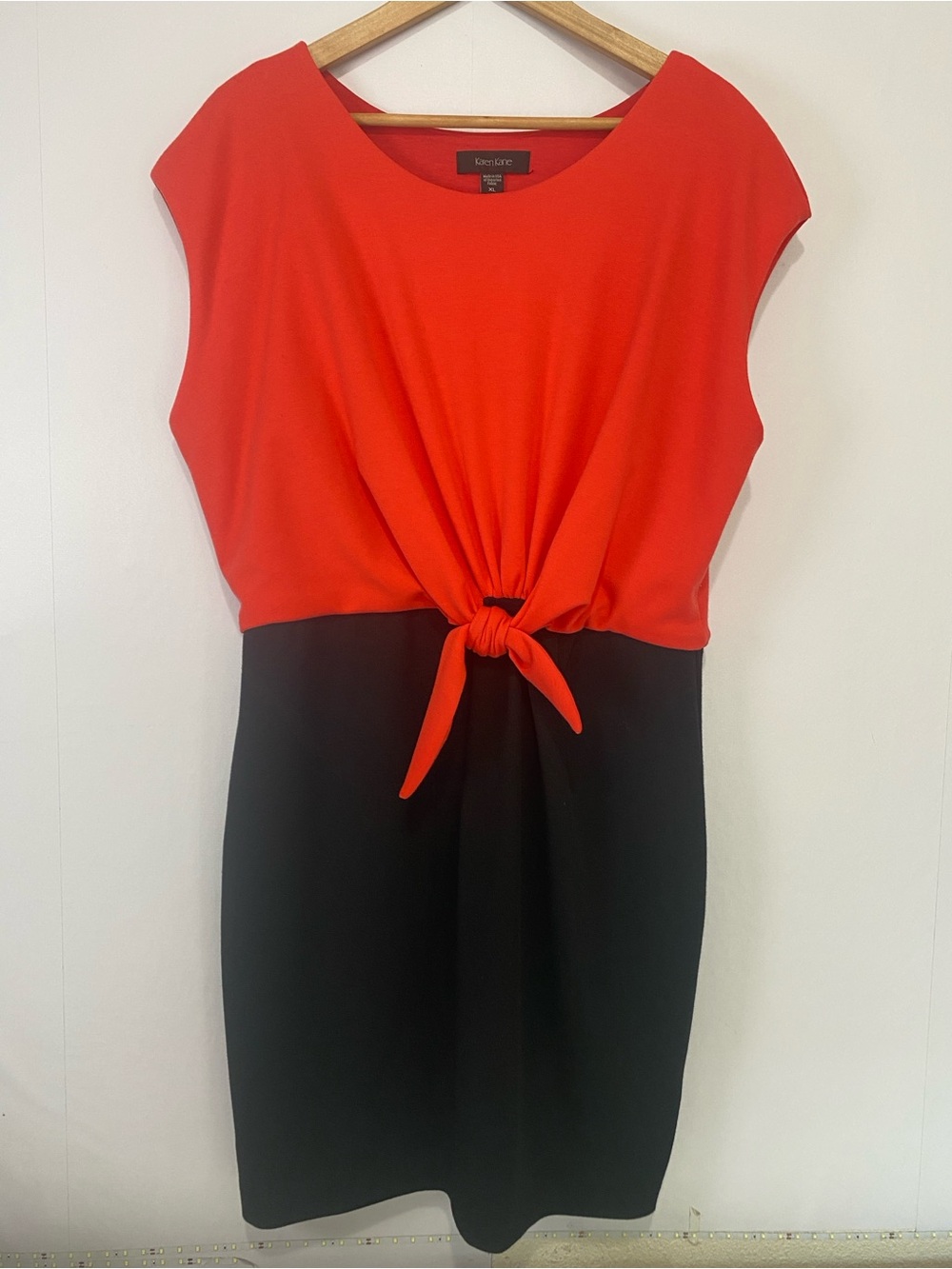 Karen Kane Coral/Black Tie Front Stretch Ponte Dress XL Stretch Preppy USA
